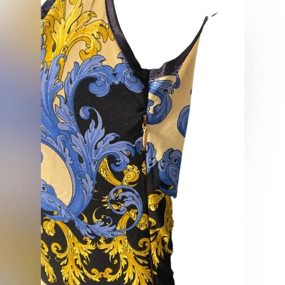 Bicotone Baroque Print Lace Detail Fit and Flare Dress - Picture 4 of 8